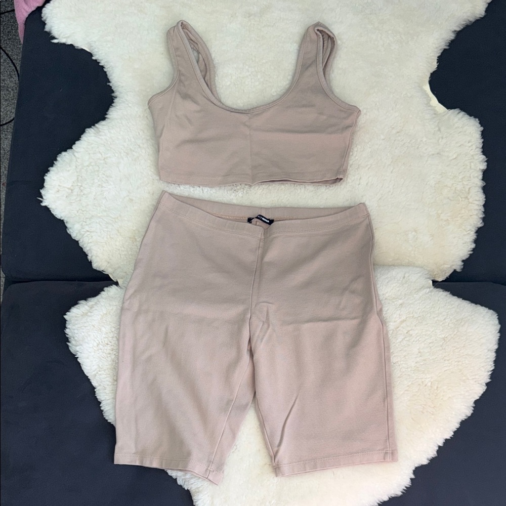 Fashion Nova Nude Tank & Biker Short Set